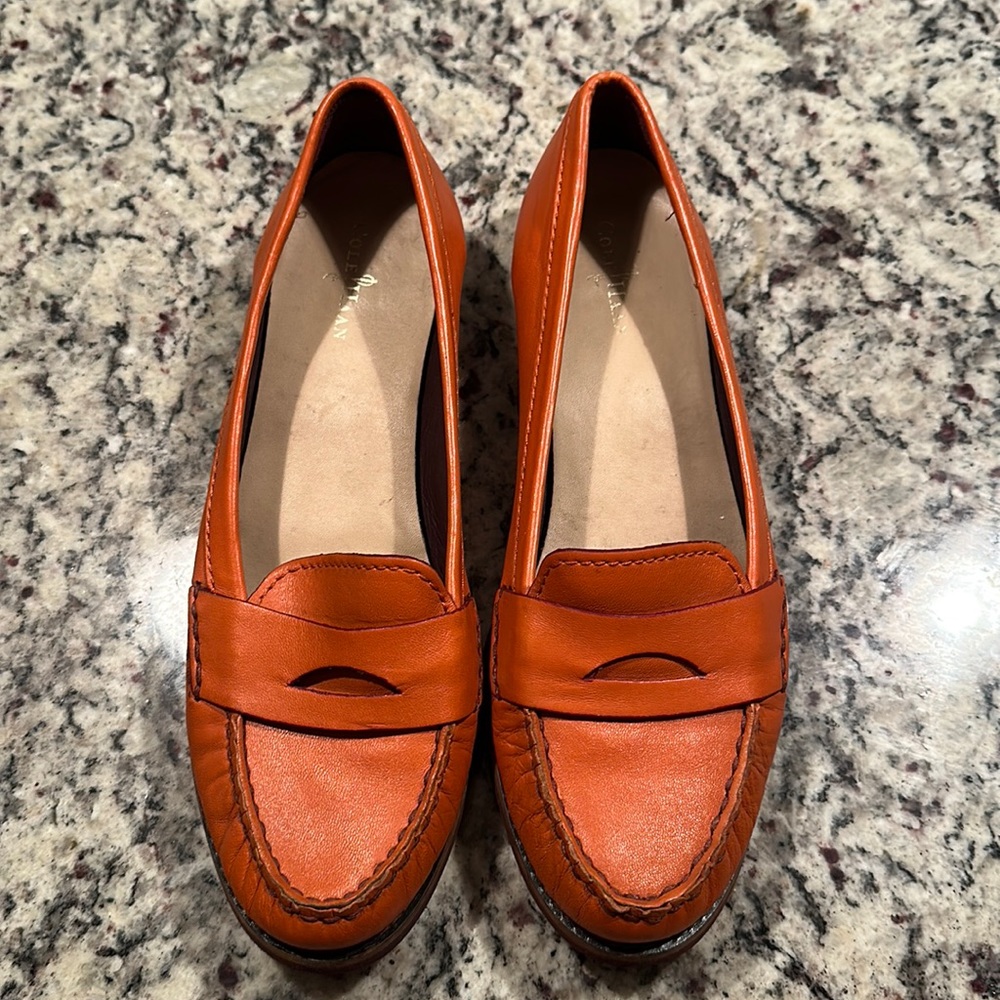 Orange Cole Haan leather loafers 10.5